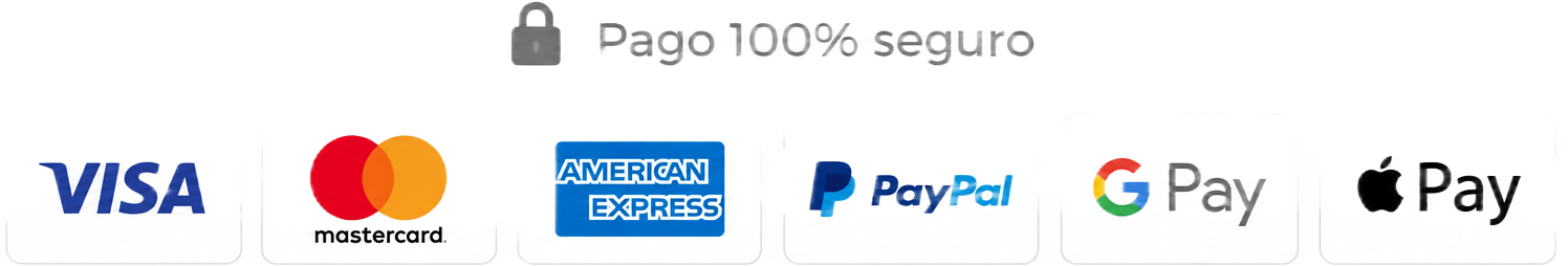 Medios de pago: Visa, Mastercard, American Express, PayPal, Google Pay y Apple Pay
